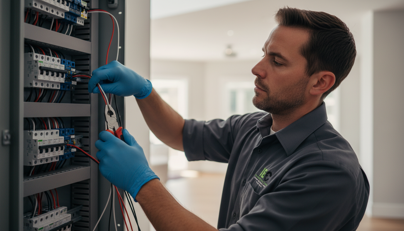 Professional electrician working on electrical panel